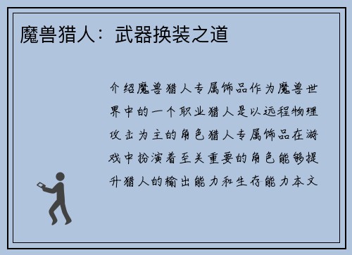 魔兽猎人：武器换装之道